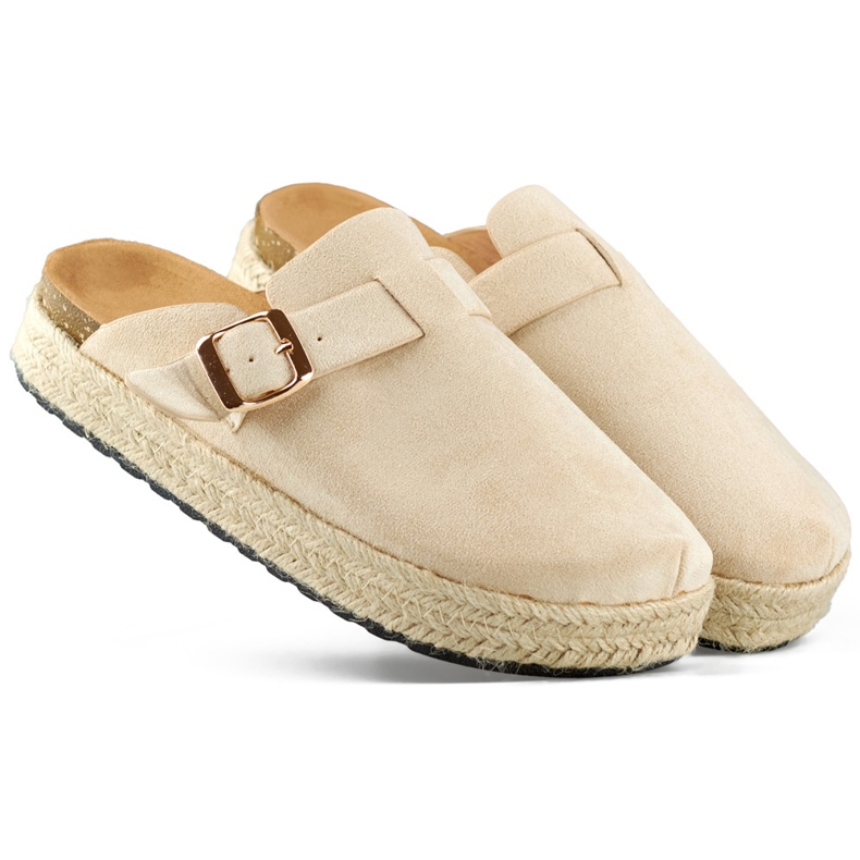 Espadrillas ricoperte da donna con fibbia, beige