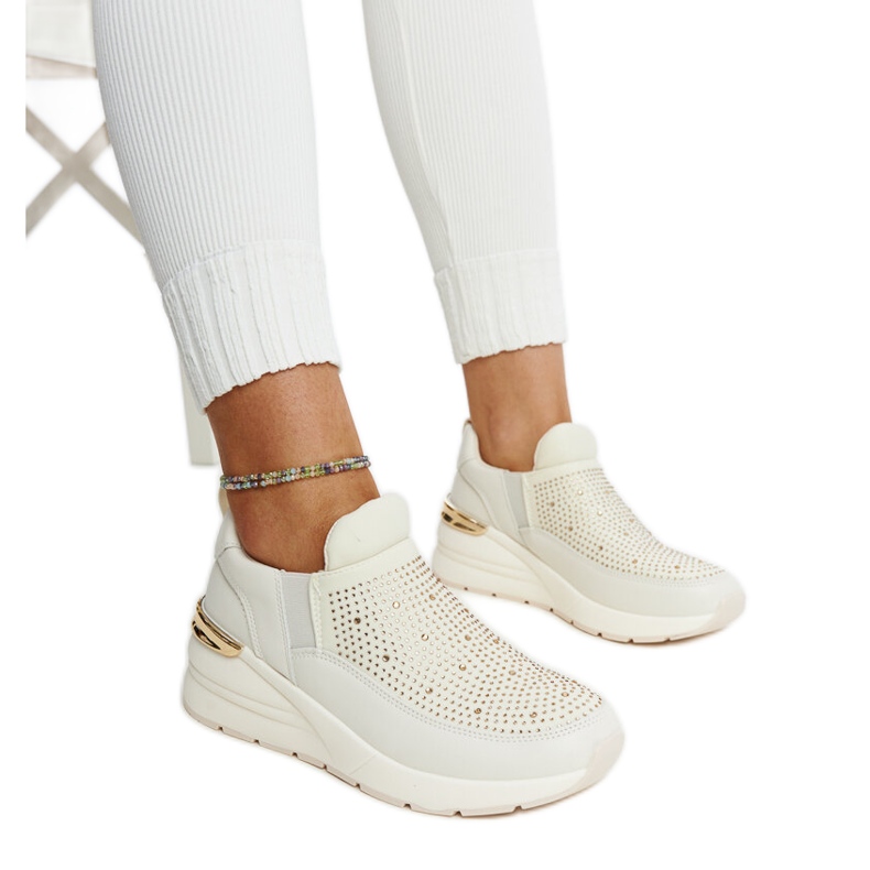 Sneakers Ashleey con zeppa beige con strass