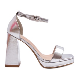 Sandali con tacco quadrato Merila argento alla moda