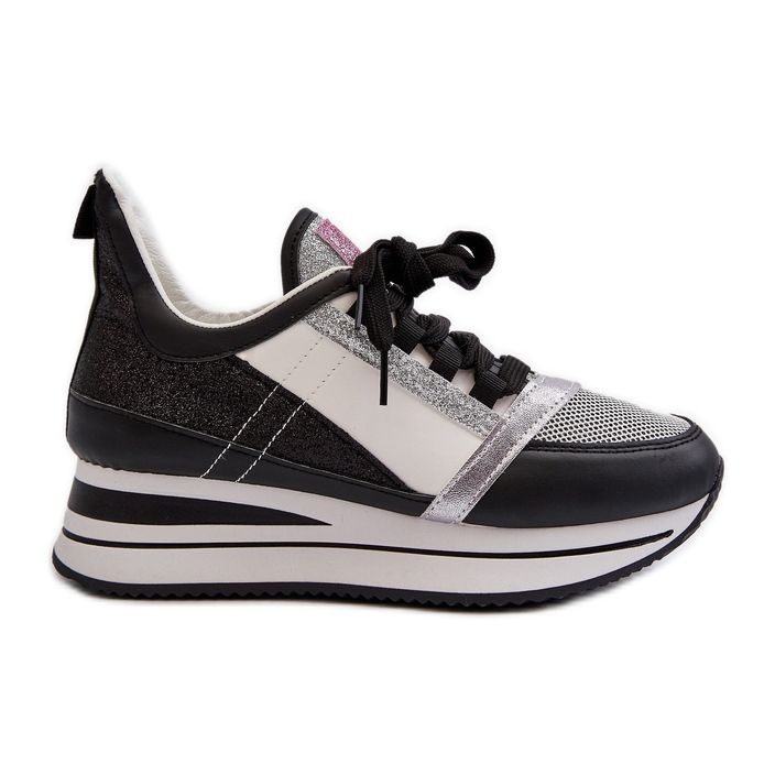 Sneakers con Zeppa e Platform da Donna con Glitter Nero Rafani