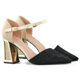 Décolleté aperte nere e beige con un elegante tacco alto nero