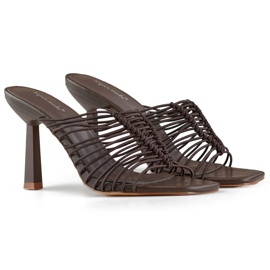 Infradito con tacco alto, infradito da donna eleganti e flessibili con tacco marrone a tacco alto