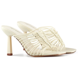 Pantofole con tacco alto, pantofole da donna eleganti e flessibili con tacco alto, beige