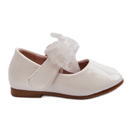 Ballerine da bambina in vernice, con velcro e fiocco, Olessa bianco bianca