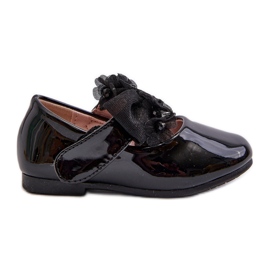 Ballerine da bambino in vernice, con velcro e fiocco, Olessa Nera nero