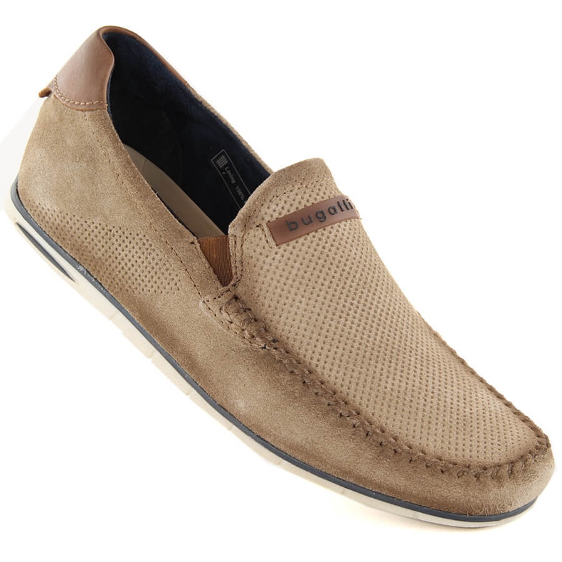 Scarpe in pelle scamosciata mocassini comodi da uomo beige Bugatti NN153433