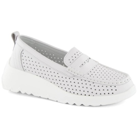 Scarpe comode da donna in pelle traforata, bianche S.Barski LR509 bianca