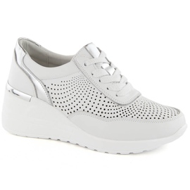 Comode scarpe sportive con zeppa da donna in pelle, bianche, S.Barski LR725 bianca