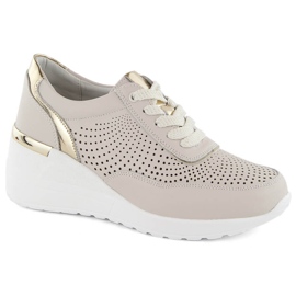 Scarpe sportive con zeppa da donna in pelle, comode, beige S.Barski LR725