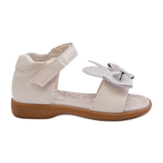 Sandali per bambini con fiocco, chiusura con velcro, Wistala bianco bianca