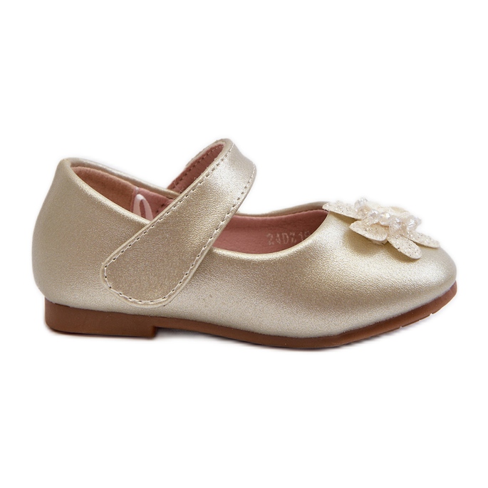 Ballerine da bambino allacciate con velcro e decorazione in serinda oro d'oro
