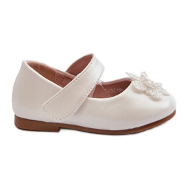 Ballerine da bambina con chiusura in velcro e decorazione in Serinde bianca bianco