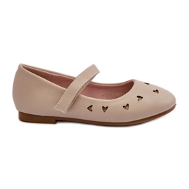Ballerine per bambini con cuori, chiusura con velcro, Danaella beige