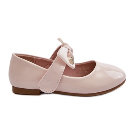 Ballerine per bambini in vernice con fiocco in velcro, rosa, a forma di gatto