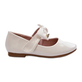 Ballerine da bambino in vernice bianca con fiocco in velcro