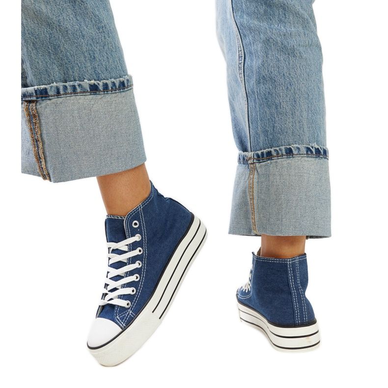Bagy sneakers alte in denim con suola spessa blu