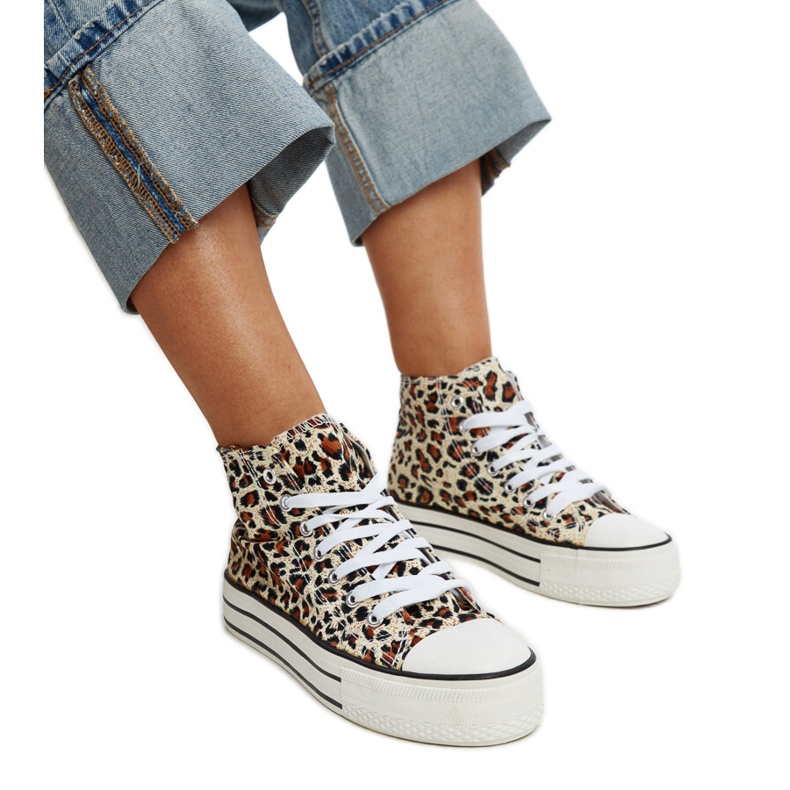 Bagy sneakers alte con stampa leopardata e suola spessa marrone