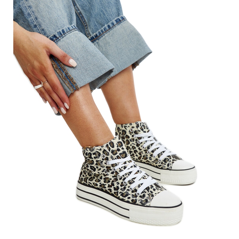 Bagy sneakers alte con stampa leopardata e suola spessa beige
