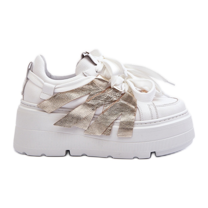 Zazoo 2F-7033 Scarpe da ginnastica su una massiccia piattaforma bianca e oro