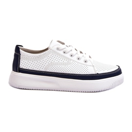 Sergio Leone Scarpe sportive, sneakers da donna in pelle, bianco e blu navy