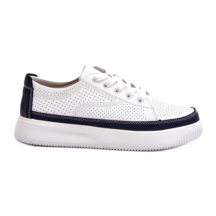 Sergio Leone Scarpe sportive, sneakers da donna in pelle, bianco e blu navy bianca