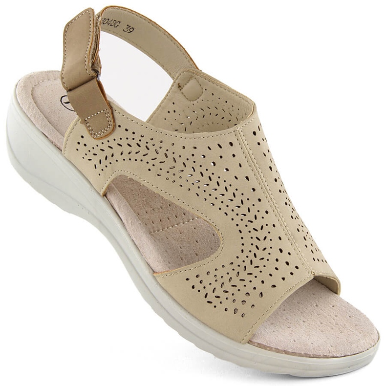 Sandali da donna traforati con velcro, beige Potocki 90304