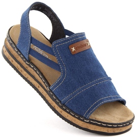 Comodi sandali da donna con plateau in jeans Rieker 62982-12 blu