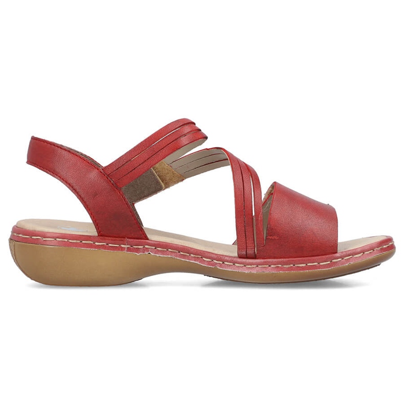 Comodi sandali da donna in pelle con velcro, rossi, Rieker 65964-35 rosso
