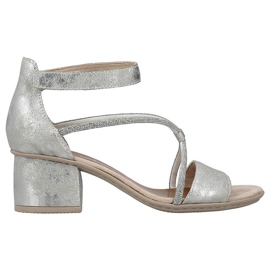 Comodi sandali da donna con tacco alto e velcro, argento Rieker 64654-40 d'argento