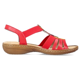 Comodi sandali slip-on da donna con elastici, rossi, Rieker 60804-33 rosso