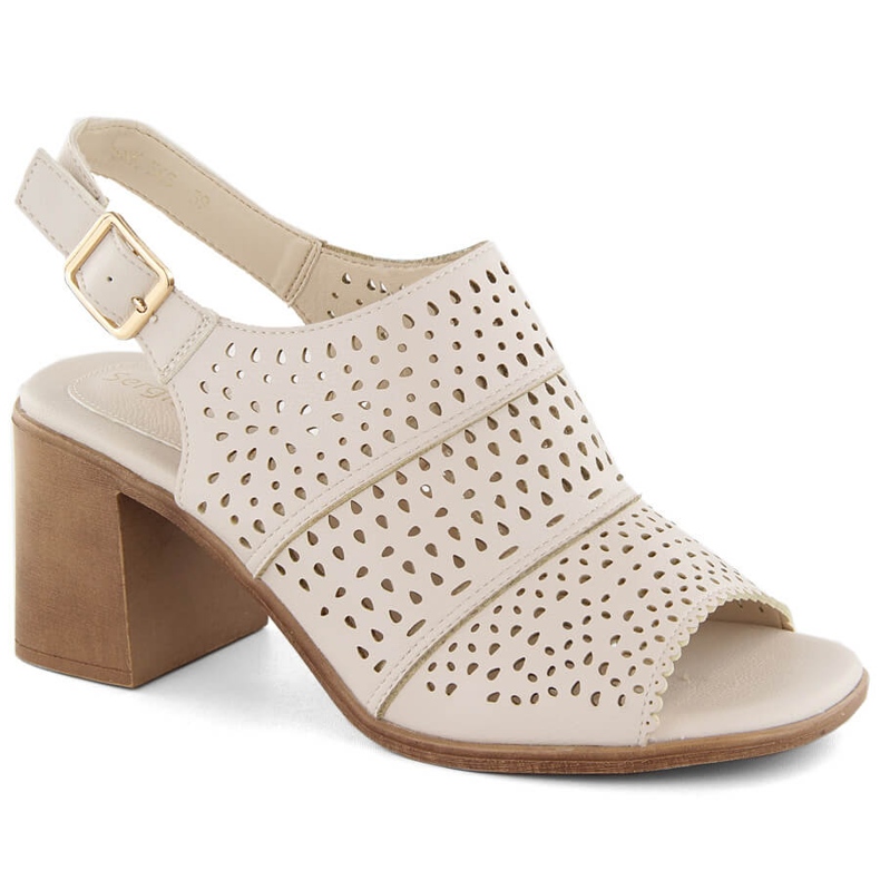Sandali con tacco interamente traforato da donna, beige Sergio Leone SK565