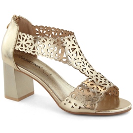 Sandali da donna con tacco oro traforato metallizzato Sabatina 730-6 d'oro