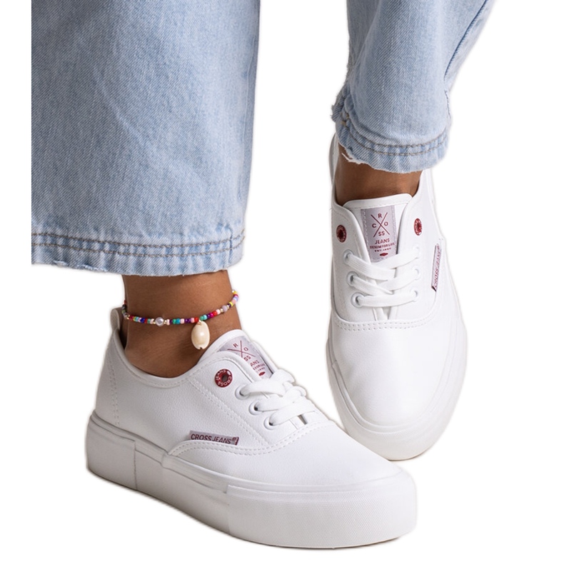 Sneakers bianche da donna con suola spessa, Cross Jeans bianca