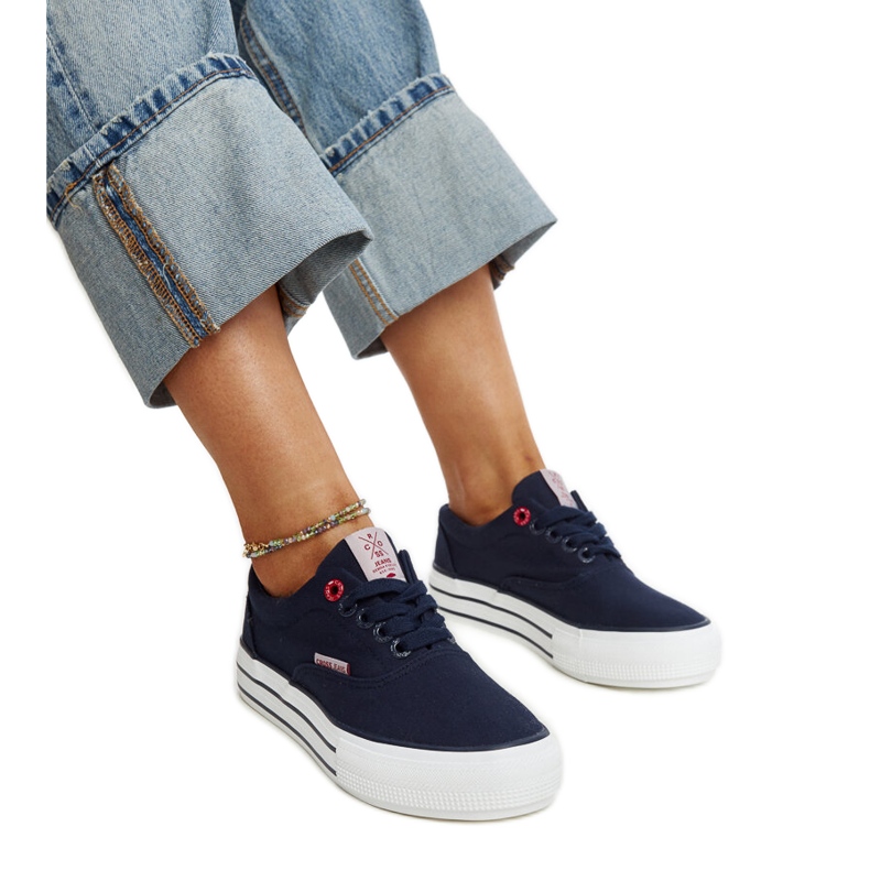 Sneakers da donna blu navy con suola spessa, Cross Jeans