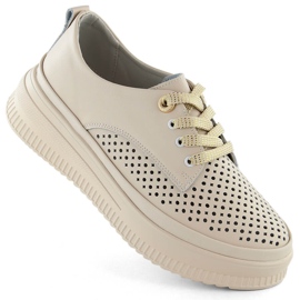 Scarpe da donna in pelle traforata con plateau, beige Artiker 54C1707