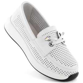 Scarpe da donna in pelle, mocassini slip-on traforati, bianco Artiker 54C1752