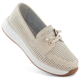 Scarpe da donna in pelle, mocassini slip-on traforati, beige Artiker 54C1753