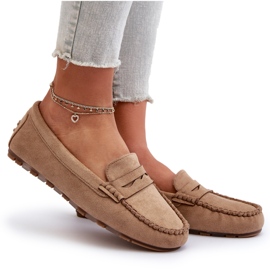 Mocassini classici in pelle scamosciata da donna Glimris beige scuro