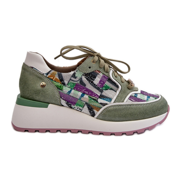 Sneakers in pelle da donna sulla piattaforma Maciejka 06390-09 Celadon verde