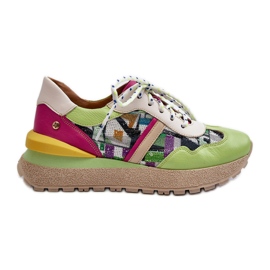 Sneakers da Donna in Pelle con Plateau Maciejka 06322-09 Verde-Rosa