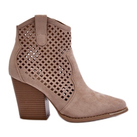Stivaletti Da Donna In Eco Pelle Scamosciata Traforata Con Tacco Alto, Beige Stardara