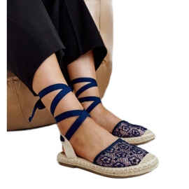 Espadrillas in pizzo blu navy con tacco aperto di Teha