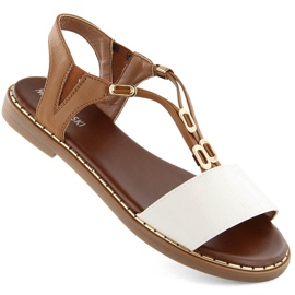 M. DASZYŃSKI Sandali slip-on da donna bianchi e marroni M.Daszyński MR2266-7 bianco