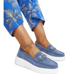 Scarpe in pelle blu con fibbia decorativa