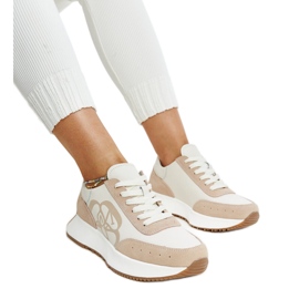 Scarpe sportive da donna in pelle beige