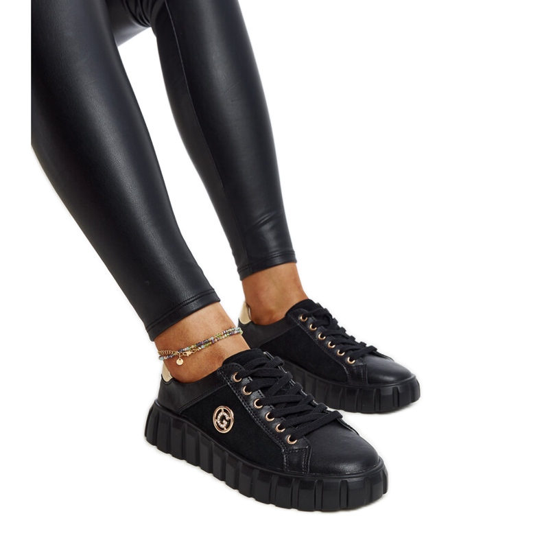 Sneakers in pelle nera con strass Stradone nero