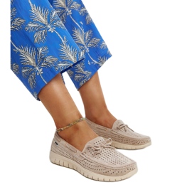 Mocassini in pelle beige con fiocco marrone