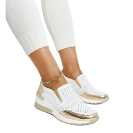 Sneakers con zeppa Vernon traforate bianche e dorate bianco