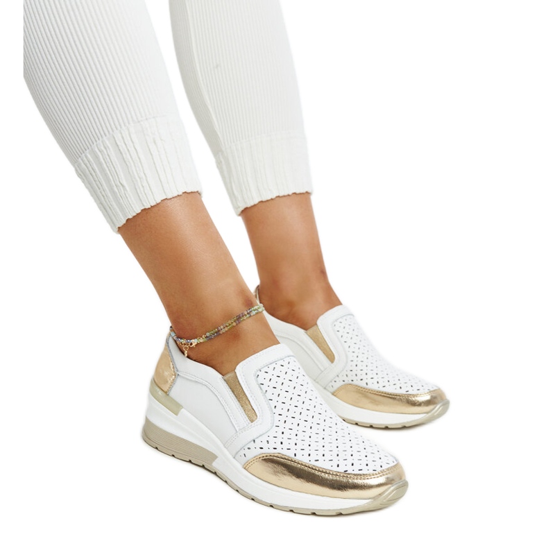 Sneakers con zeppa Vernon traforate bianche e dorate bianca