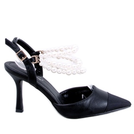 Décolleté tacco aperto con perle Harmony Black nero